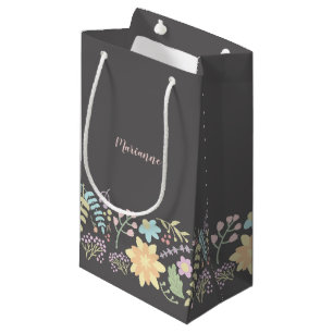 Petit Sac Cadeau Mariage floral rose gris