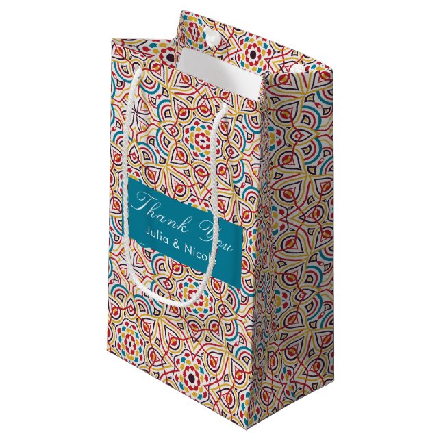 Petit Sac Cadeau Mariage métallisé cuivre à paillettes de style géo (Devant Angle)
