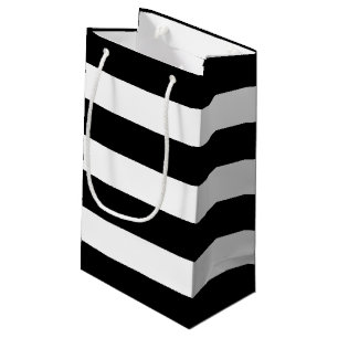Petit Sac Cadeau Mariage Moderne en Noir et Blanc Rayé