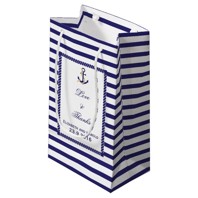 Petit Sac Cadeau Mariage personnalisé à thème nautique (Devant Angle)
