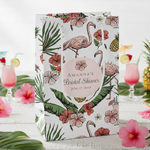 Petit Sac Cadeau Mariage Tropical Rose Flamingo et Hibiscus