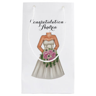 Petit Sac Cadeau Mariée mariage avec fleurs de bouquet rose