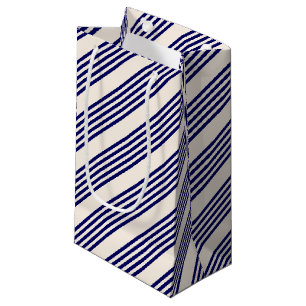 Petit Sac Cadeau Marine bleu et beige cinq bandes motif