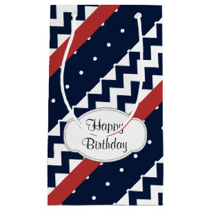 Petit Sac Cadeau Marine personnalisée et blanc Chevron ZigZag