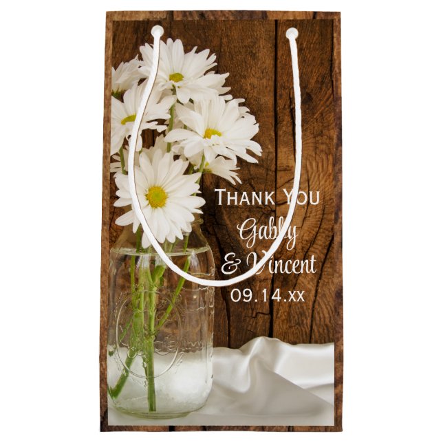 Petit Sac Cadeau Mason Jar et White Daisies Merci Mariage (Devant)