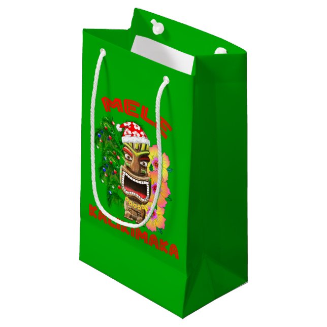 Petit Sac Cadeau Mele Kalikimaka Santa Claus Tiki (Devant Angle)
