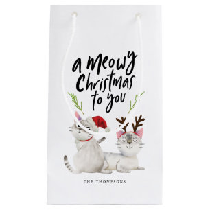 Petit Sac Cadeau Meowy Christmas Kitty Cat Père Noël Antlers