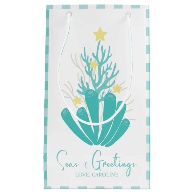 Petit Sac Cadeau Mer côtière et salutations Coral (Devant)