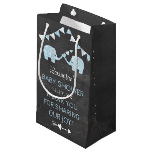 Petit Sac Cadeau Merci bleu de baby shower d'éléphants de garçon