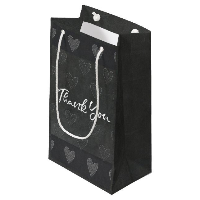 Petit Sac Cadeau Merci Chalk Board Conception avec Coeurs Classic (Devant Angle)