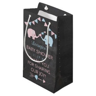 Petit Sac Cadeau Merci de baby shower d'éléphants de fille jumelle
