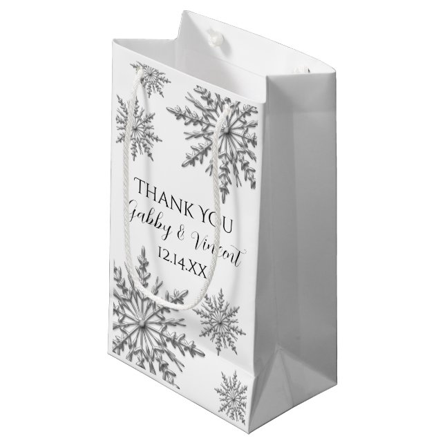 Petit Sac Cadeau Merci de mariage hivernal des flocons de neige (Devant Angle)