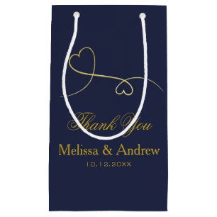 Petit Sac Cadeau Merci - Deux Coeurs Or Élégants, Mariage Bleu