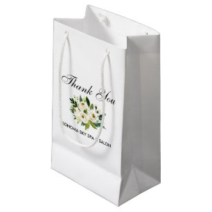 Petit Sac Cadeau Merci floral blanc de vert élégant d'aquarelle