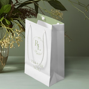 Petit Sac Cadeau Merci Mariage de Monogramme Floral Vert