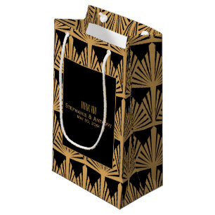 Petit Sac Cadeau Merci Mariage Motif Gold et Black Art Déco