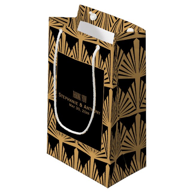 Petit Sac Cadeau Merci Mariage Motif Gold et Black Art Déco (Devant Angle)