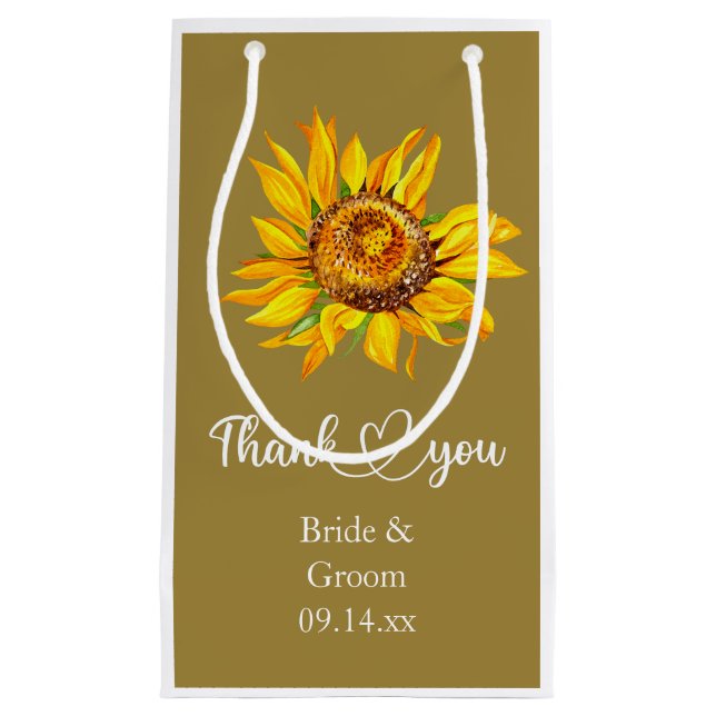 Petit Sac Cadeau Merci Tournesol jaune sur Mariage (Devant)