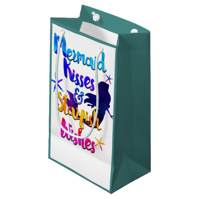 Petit Sac Cadeau Mermaid Kisses & Starfish Wives Aquarelle plage (Devant Angle)