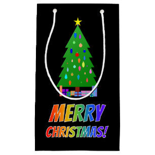 Petit Sac Cadeau "MERRY CHRISTMAS !" dans Rainbow Text + Tree, Cade