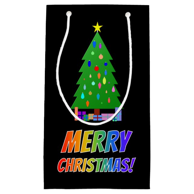 Petit Sac Cadeau "MERRY CHRISTMAS !" dans Rainbow Text + Tree, Cade (Devant)