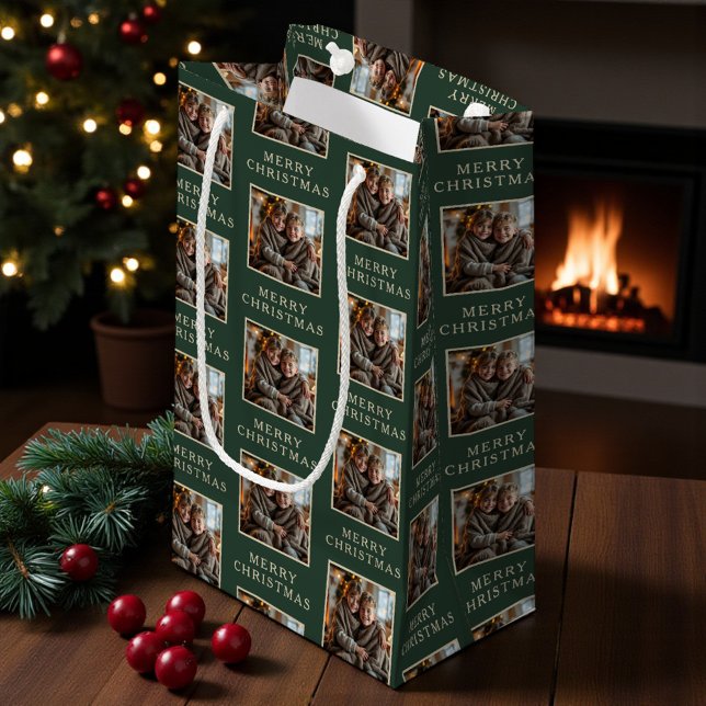 Petit Sac Cadeau Merry Christmas Green Photo Holiday (Créateur téléchargé)