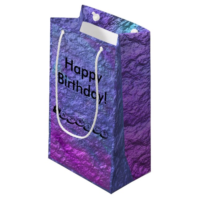 Petit Sac Cadeau Métalliques pourpres personnalisent le texte (Devant Angle)
