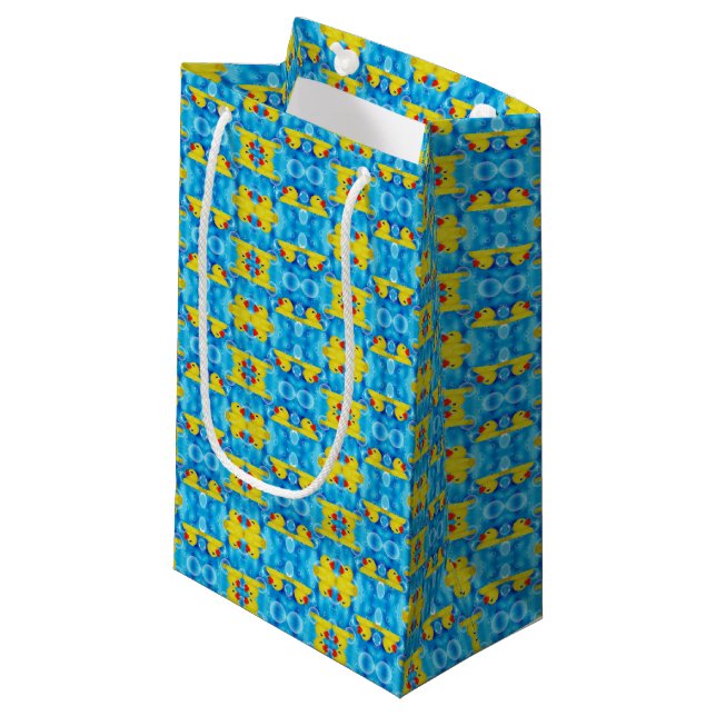 Petit Sac Cadeau Mignon en caoutchouc jaune dans les bulles (Devant Angle)