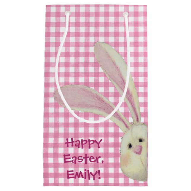 Petit Sac Cadeau mignon lapin de Pâques sur en vichy rose (Devant)