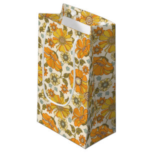 Petit Sac Cadeau Modèle Floral Orange vintage