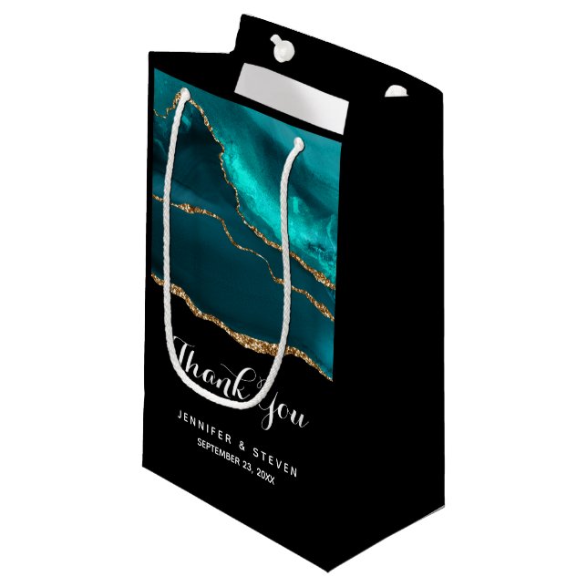 Petit Sac Cadeau Moderne et élégant Turquoise Agate & Merci en ruba (Devant Angle)