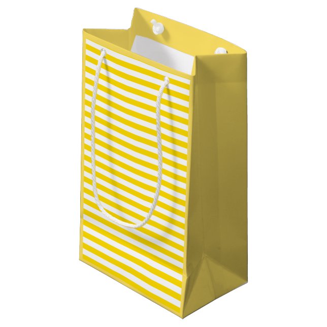 Petit Sac Cadeau Moderne Yellow White Stripes Modèle Élégant (Devant Angle)