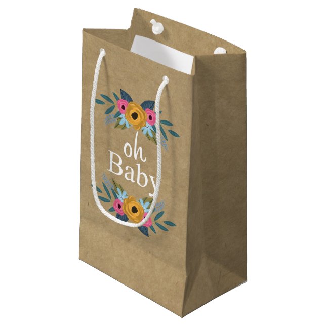 Petit Sac Cadeau Mon bébé ! Baby shower de couronnes florales Kraft (Devant Angle)