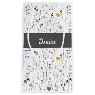 Petit Sac Cadeau Monogramme aquarelle de fleur sauvage bleu gris