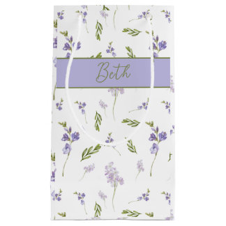 Petit Sac Cadeau Monogramme aquarelle Fleur Sauvage Bleue 