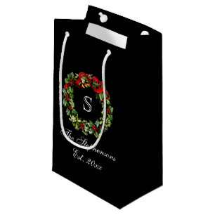 Petit Sac Cadeau Monogramme classique Holly Wreath Custom Christmas