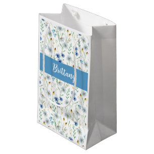 Petit Sac Cadeau Monogramme d'aquarelle Fleur sauvage bleu