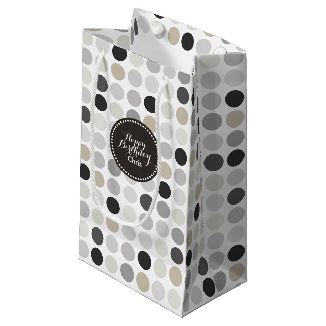 Petit Sac Cadeau monogramme de motif noir pois (Devant Angle)
