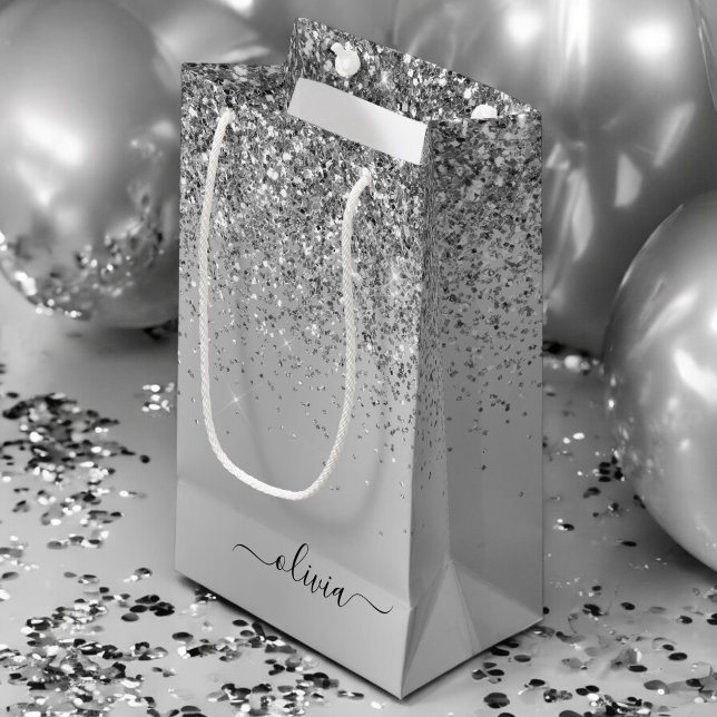 Petit Sac Cadeau Monogramme de nom en métal paillettes scintillante (Créateur téléchargé)