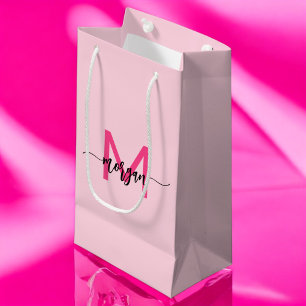 Petit Sac Cadeau Monogramme élégant rose chaud moderne