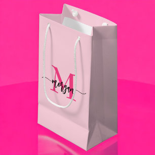 Petit Sac Cadeau Monogramme élégant rose chaud moderne