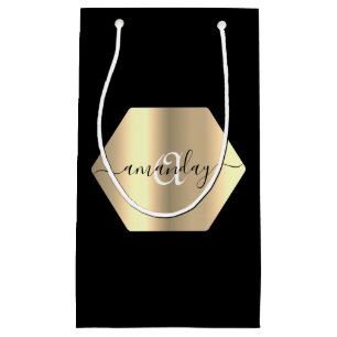 Petit Sac Cadeau Monogramme encadré Nom Gold Black Fashion Boutique