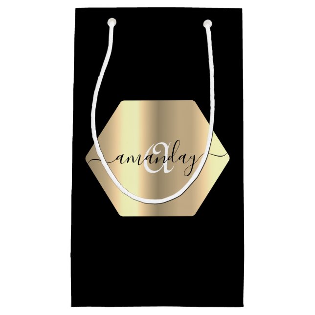 Petit Sac Cadeau Monogramme encadré Nom Gold Black Fashion Boutique (Devant)