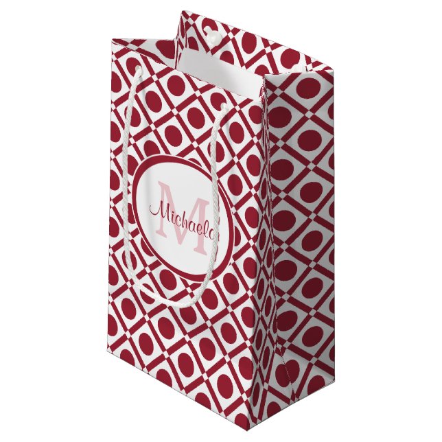 Petit Sac Cadeau Monogramme et nom géométriques modernes rouges et  (Devant Angle)