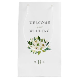 Petit Sac Cadeau Monogramme floral blanc Élégant Mariage blanc