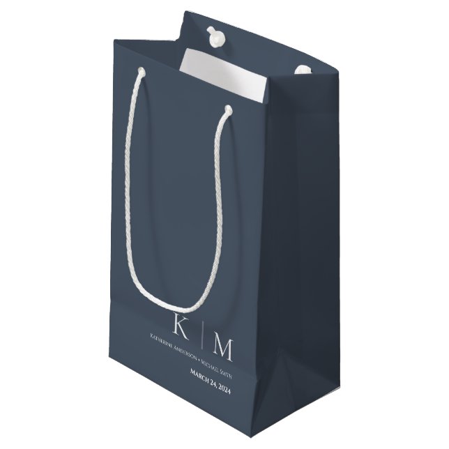Petit Sac Cadeau Monogramme-Mariage bleu et blanc- (Devant Angle)