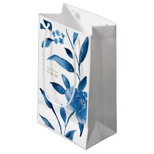 Petit Sac Cadeau Monogramme Mariage floral bleu
