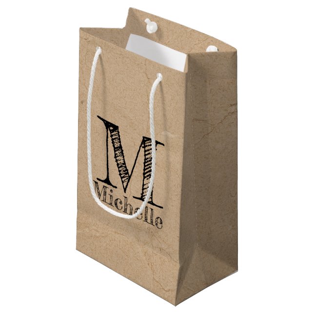 Petit Sac Cadeau Monogramme Rustique Kraft papier Brown Look (Devant Angle)