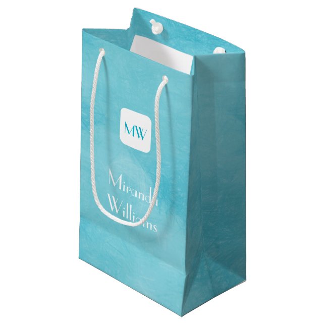 Petit Sac Cadeau Monogramme Turquoise Aqua simple et chic avec nom