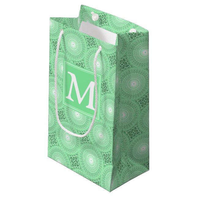 Petit Sac Cadeau Monogramme vert ressort cercles motif (Devant Angle)